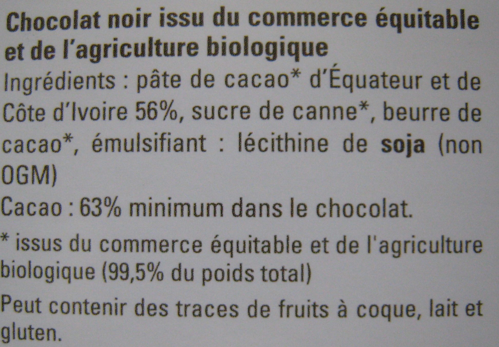 Chocolat noir extra - Ingredients - fr