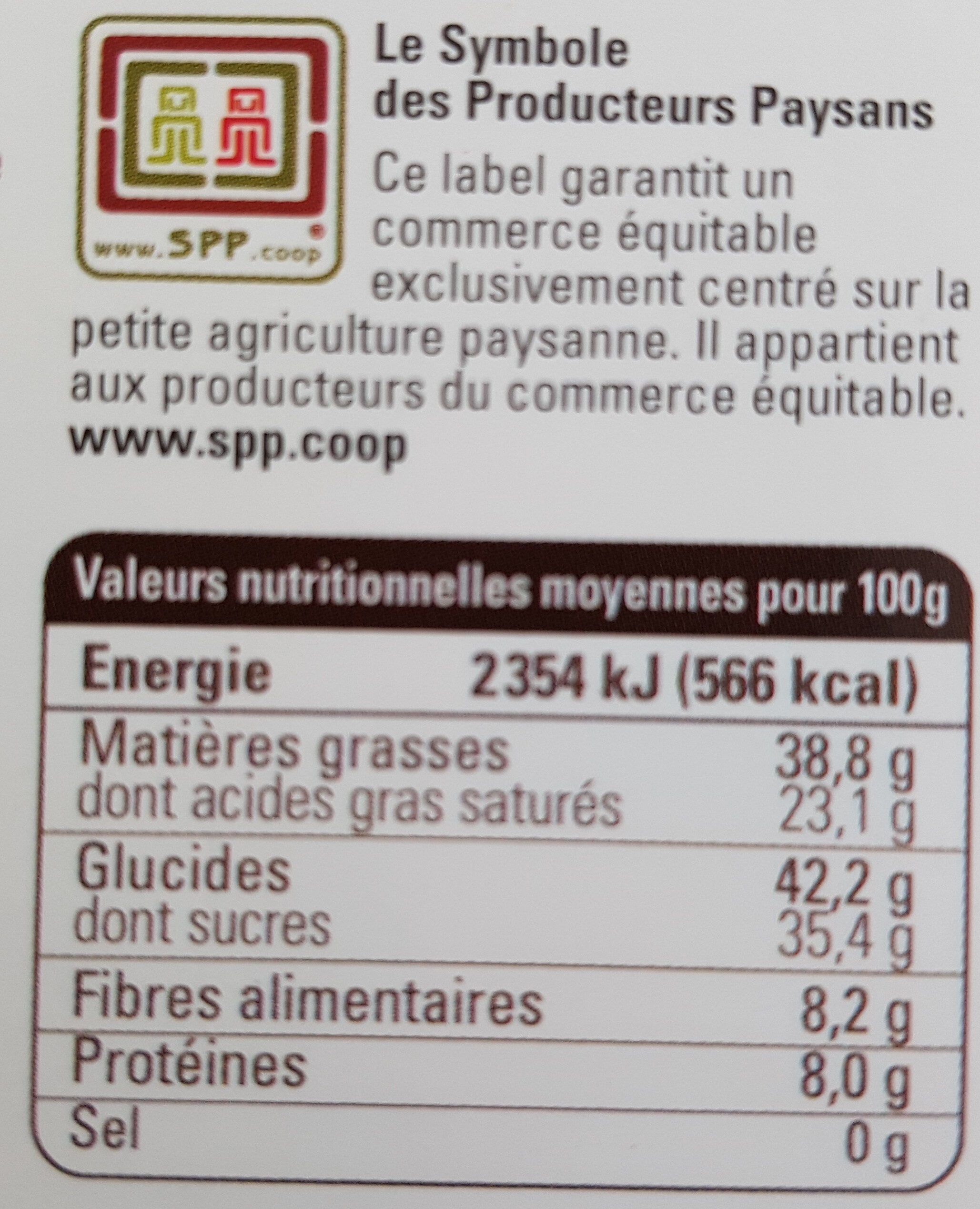 Chocolat noir extra - Nutrition facts - fr