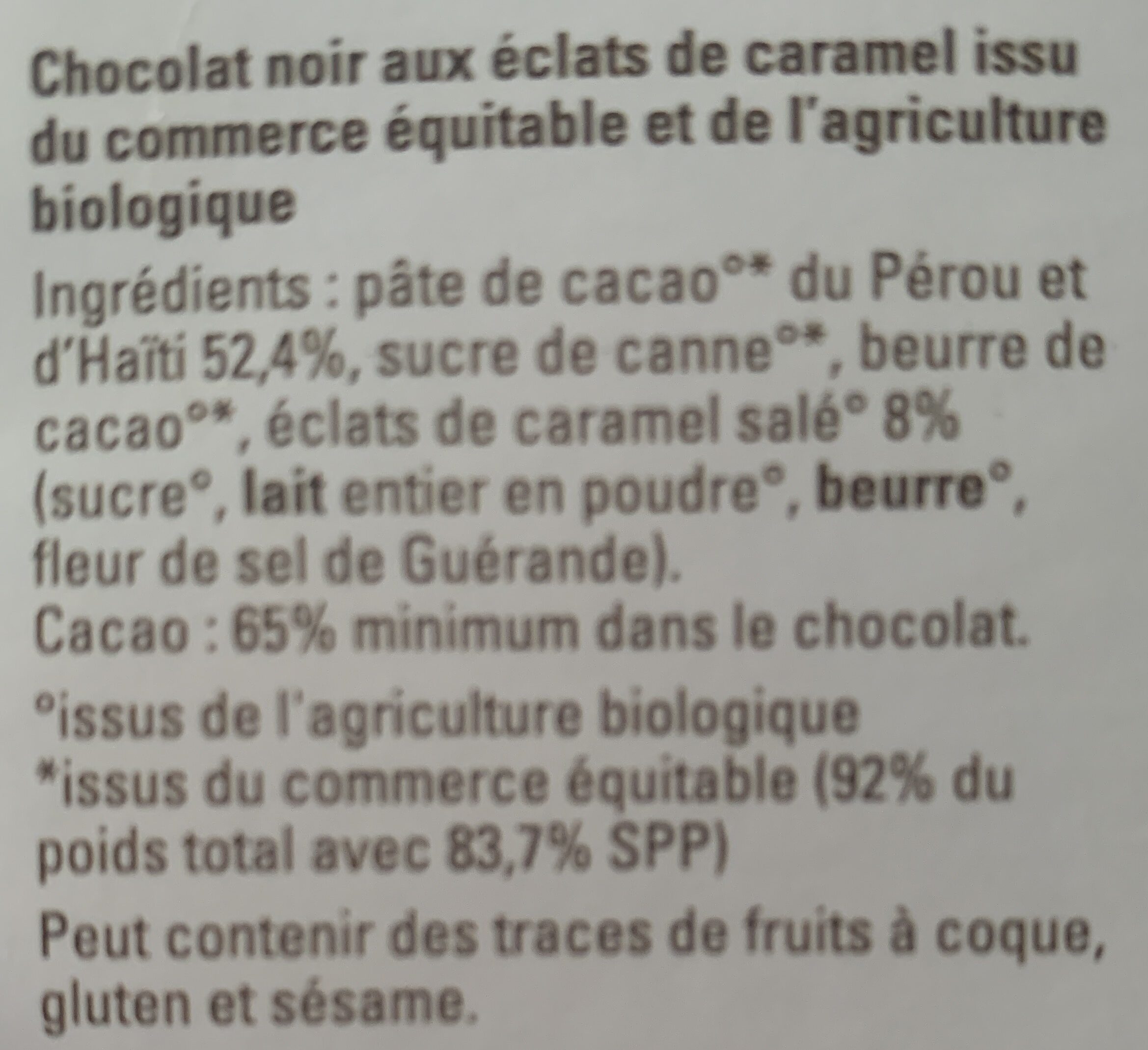 Chocolat noir caramel pointe de sel - Ingredients - fr