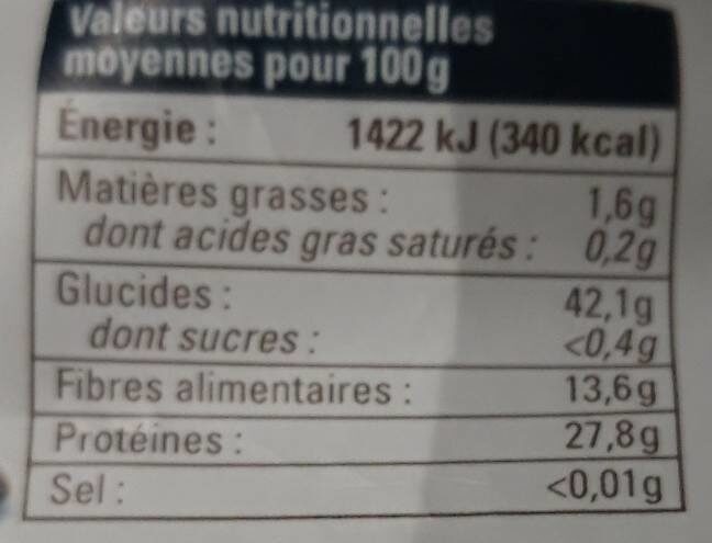 Lentilles noires bio - Näringsfakta - fr