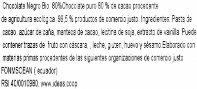 Chocolat noir 80% Équateur intense et floral - Ingredientes