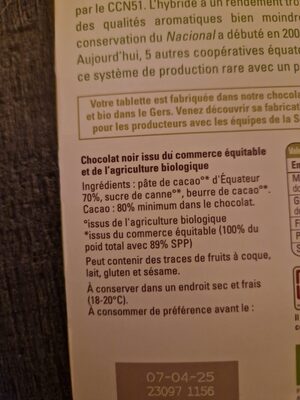 Chocolat noir 80% Équateur intense et floral - Ingrédients