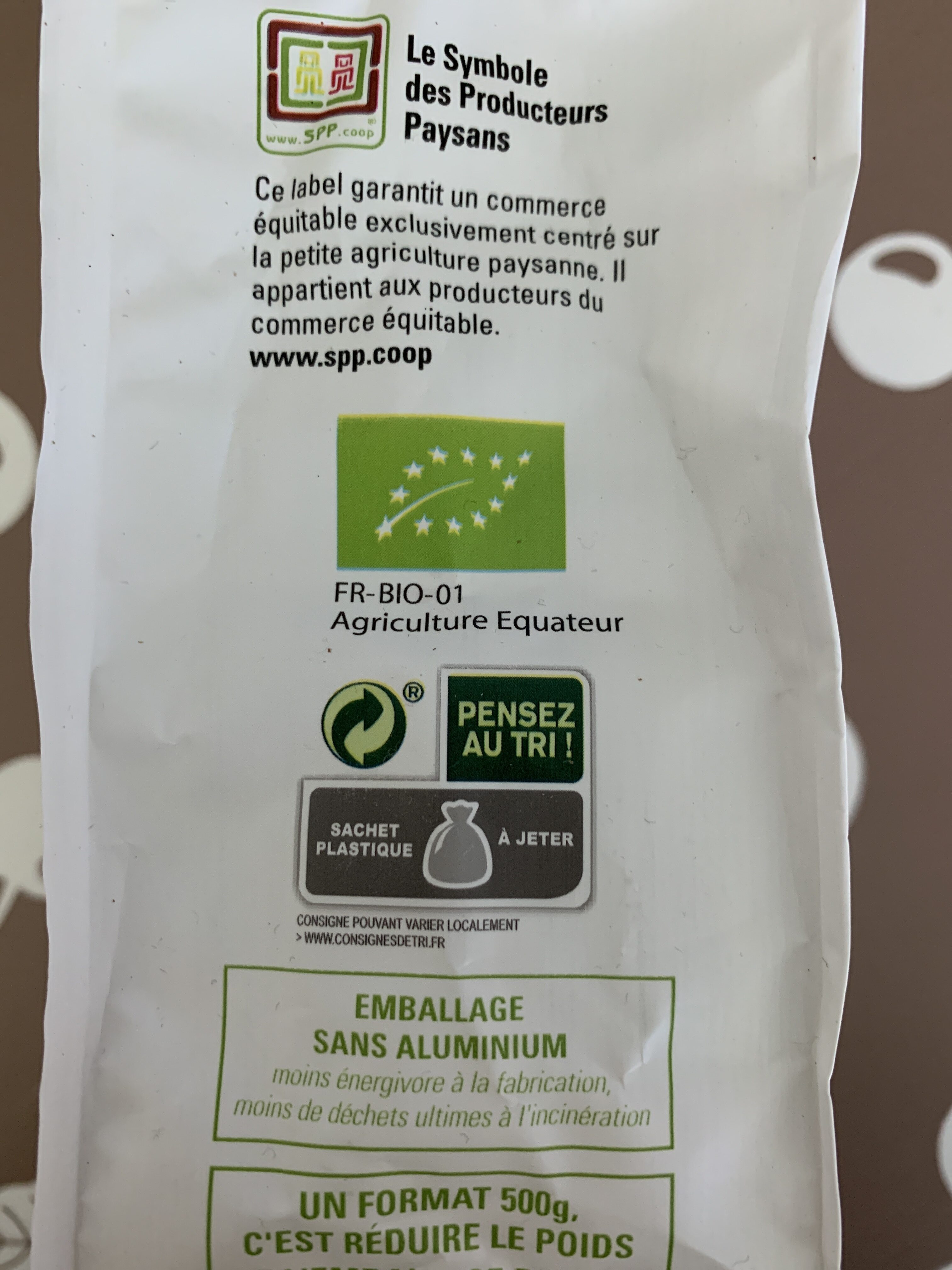 Café équateur Grains Bio & équitable - Instruction de recyclage et/ou informations d'emballage