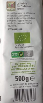 Café Colombie Grains Bio & équitable - 500 G - Ingredients - fr