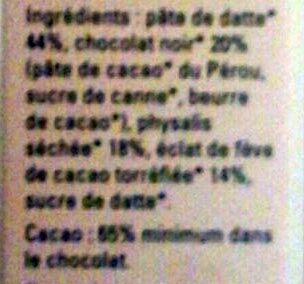 Barres Physalis Fèves de cacao - Ingrédients