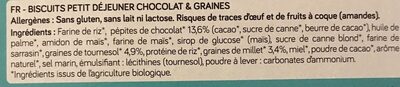 Biscuits petit déjeuner Chocolat & Graines bio - Ingrédients