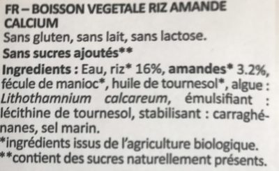 Boisson végétale riz amande - Ingredients - fr
