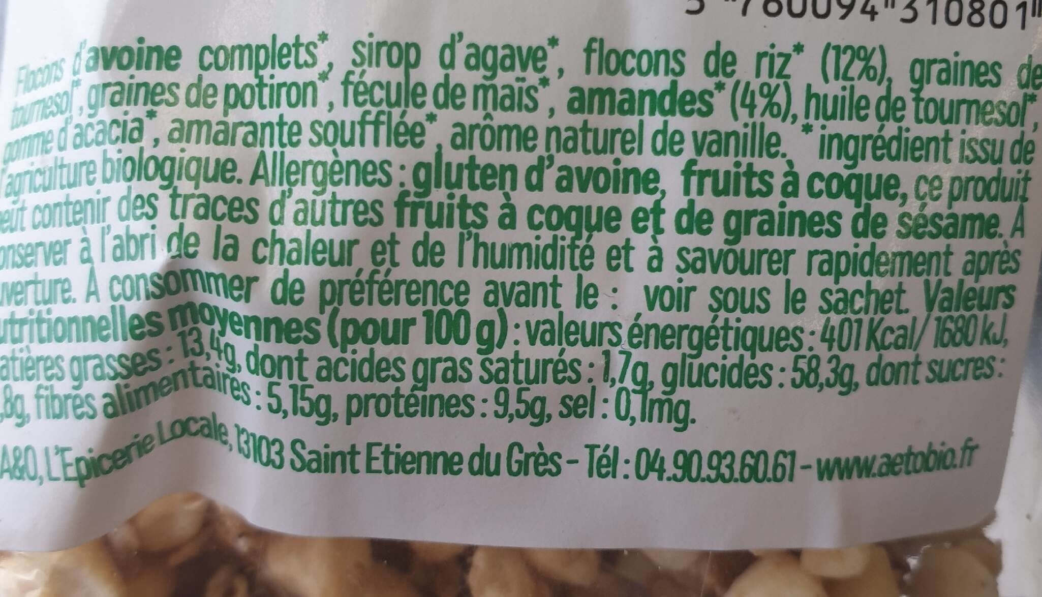 Mes pépites bio riz soufflé Amande - Nutrition facts - fr