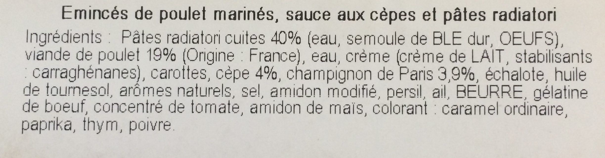 Poulet marine sauce aux cèpes - Ingredientes - fr