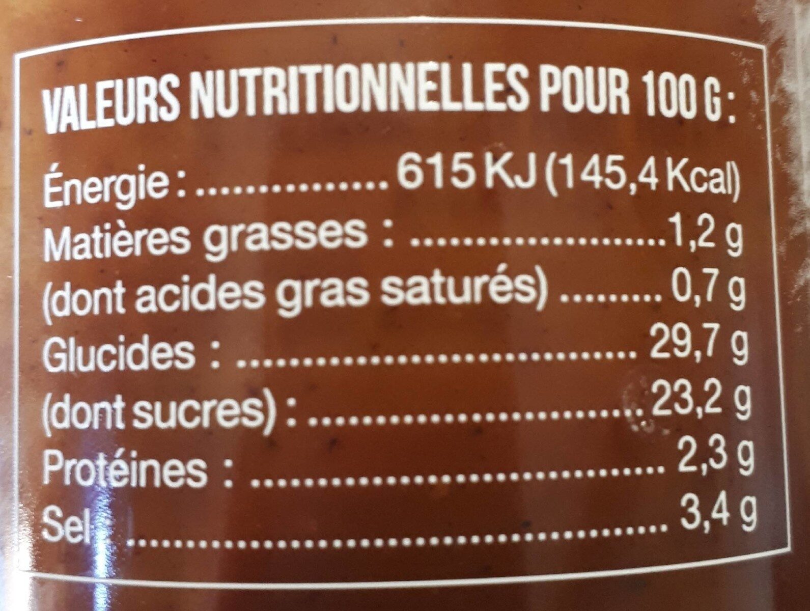 Sauce BBQ - Nutrition facts - fr