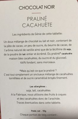 Chocolat Lait Praliné Cacahuète - Ingredientes - fr