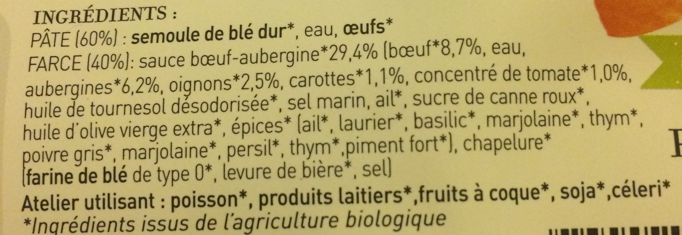 250G Ravioli Frais Boeuf Et Petits Legumes - Ingrediënten - fr