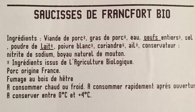 Saucisses de Francfort Bio - Ingrédients