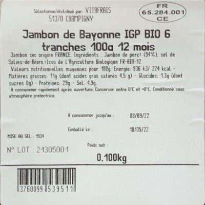 Jambon de Bayonne - Nutrition facts