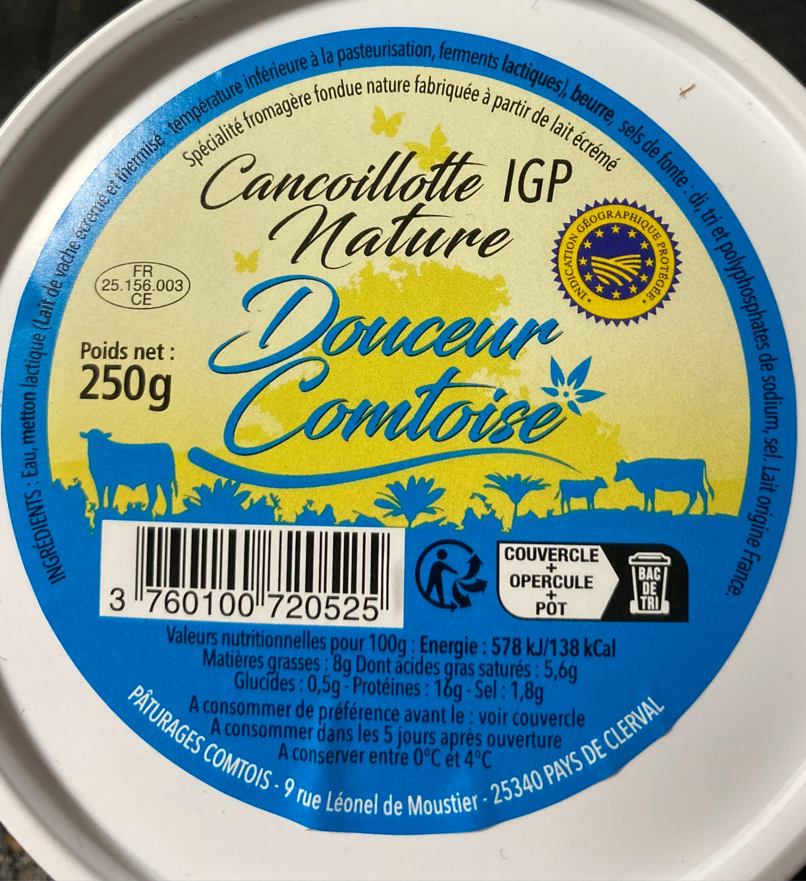Cancoillotte IGP nature - Ingrédients