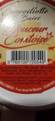 Cancoillotte 5 baies - Tableau nutritionnel