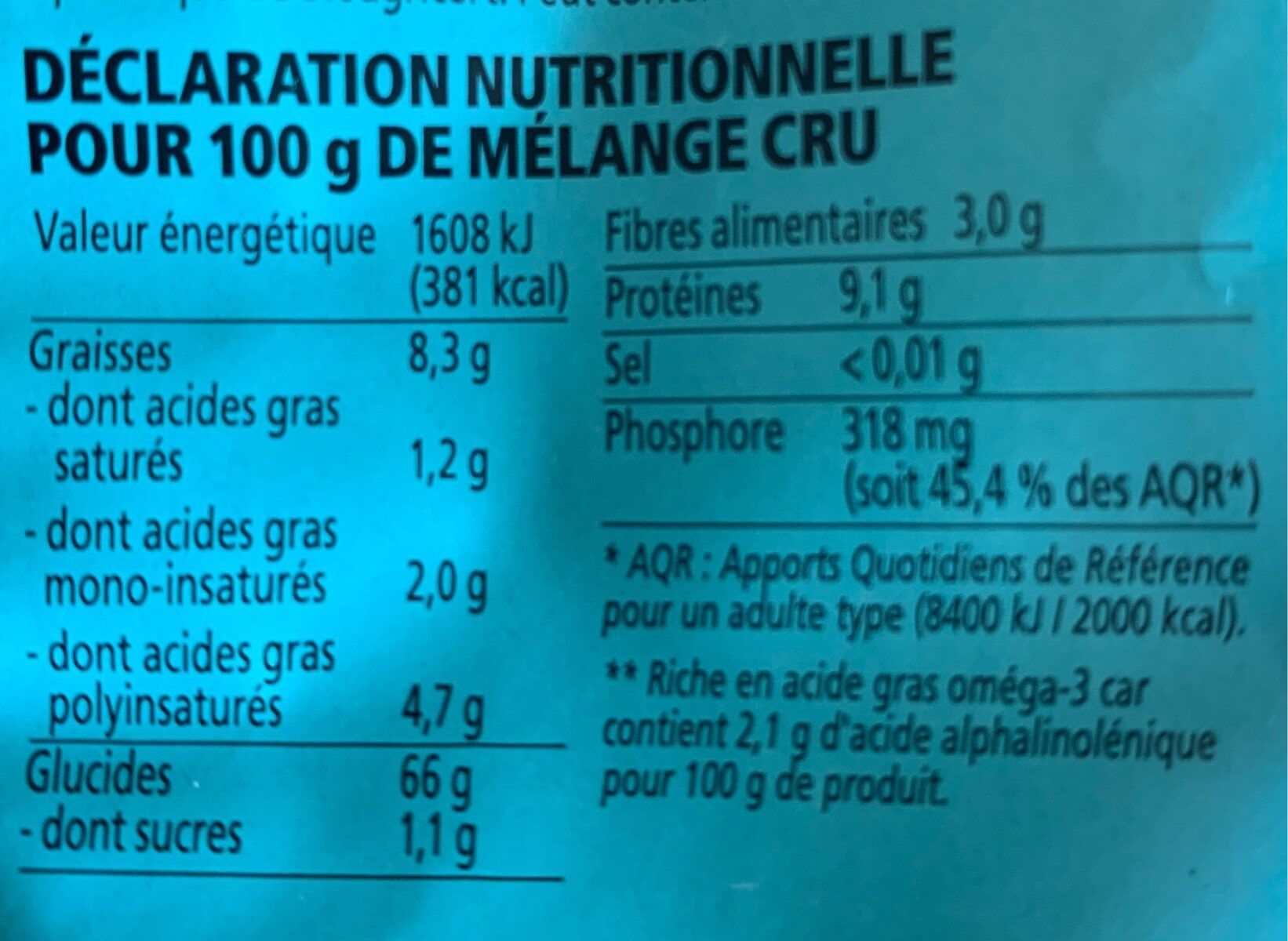 Mélange Omega 3 - Tableau nutritionnel