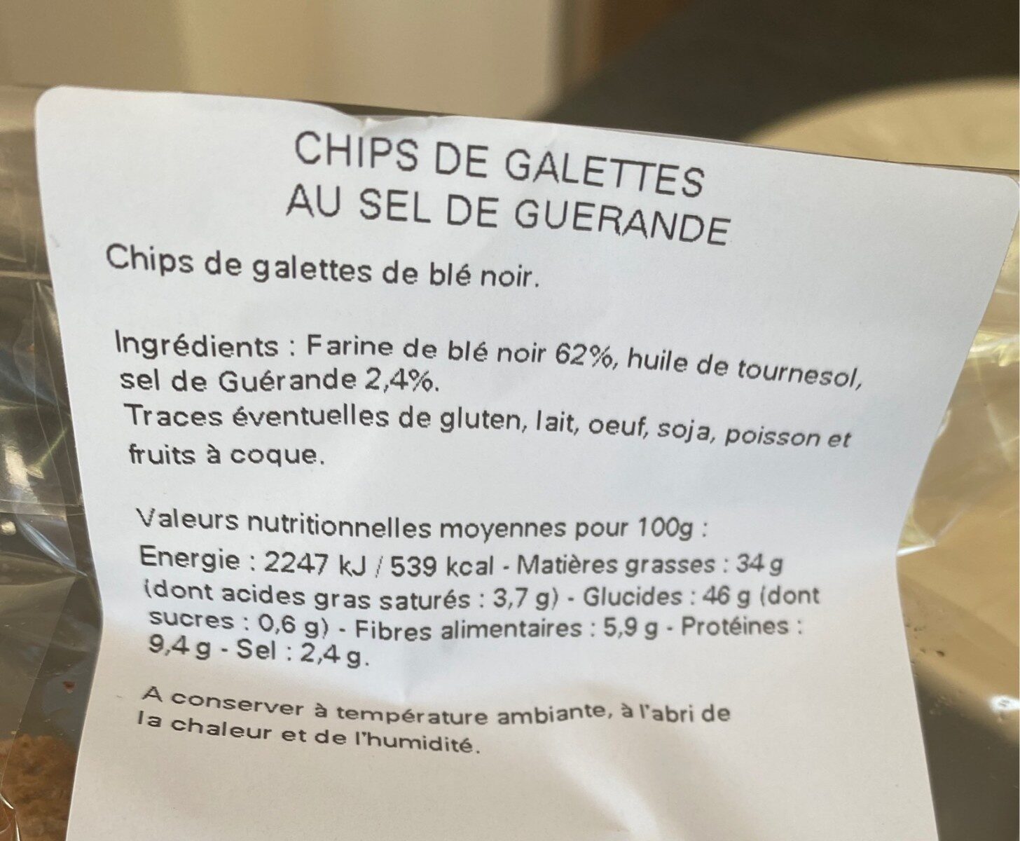 Chips de galettes au sel de Guérande - Nutrition facts - fr