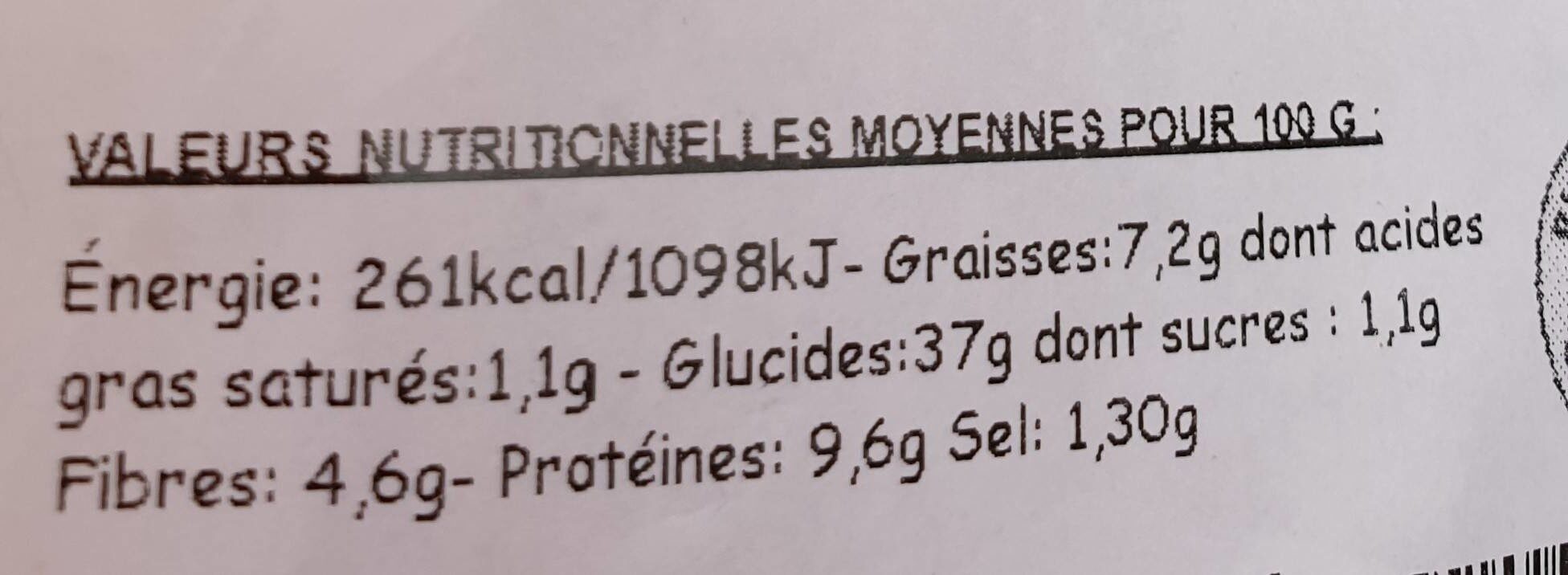 Pain lin doré courge miche 500g tranché emballé - Nutrition facts - fr