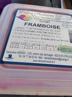 Sorbet framboise - Nutrition facts - fr
