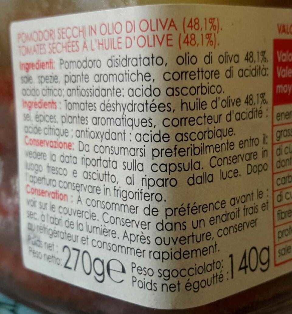 Tomates séchées huile d'olive Tradizioni d'Italia - Ingredienti