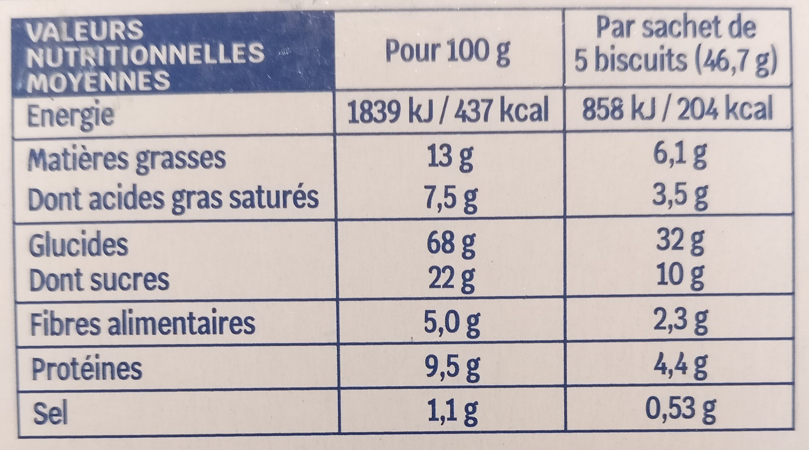 Biscuit petit beurre blé cplt (15) 140g - حقائق غذائية - fr