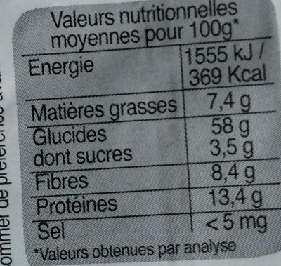 Quinoa France - Nutrition facts