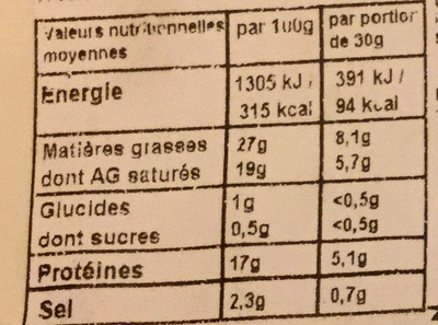 Fromage de brebis bloc 150g - حقائق غذائية - fr