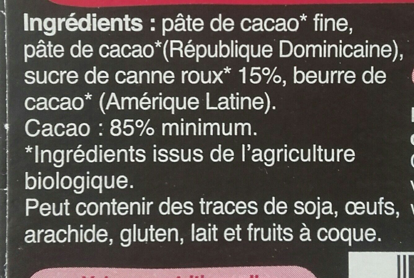 Chocolat noir 85% - Ingrédients