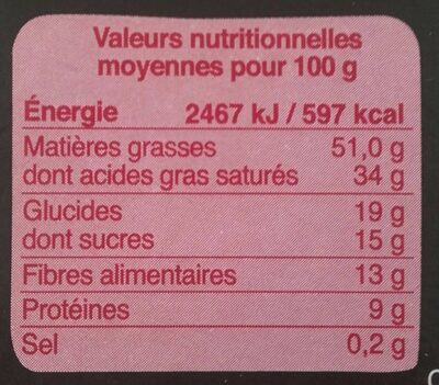 Chocolat noir 85% - حقائق غذائية - fr