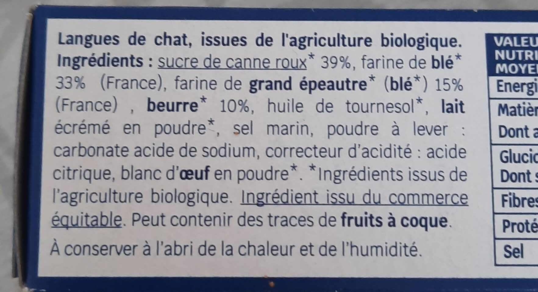 Biscuit langues de chat - Ingrediënten - fr