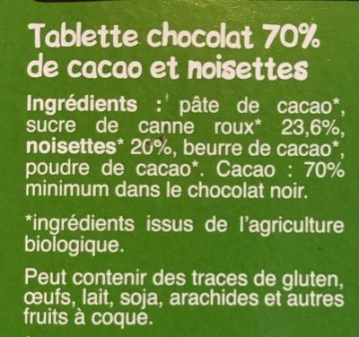 Chocolat noir noisettes 70% - المكونات - fr
