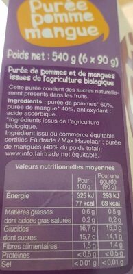 Purée pomme mangue gourde - Nutrition facts - fr