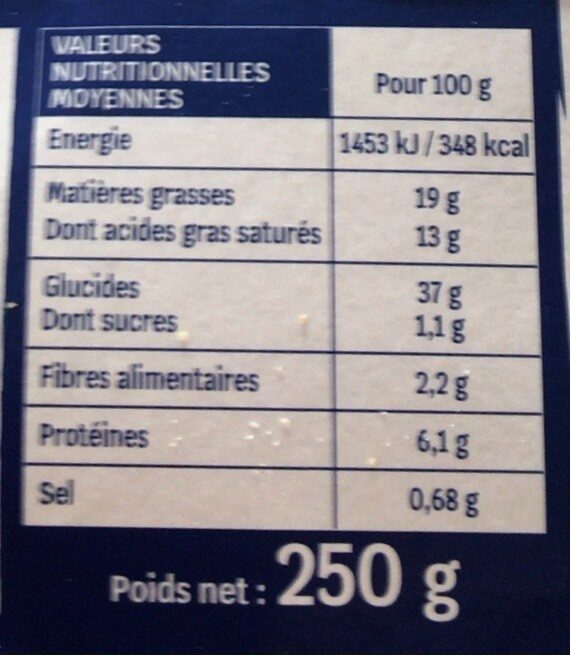 Pâte brisée pur beurre 250g CC - Nutrition facts - fr
