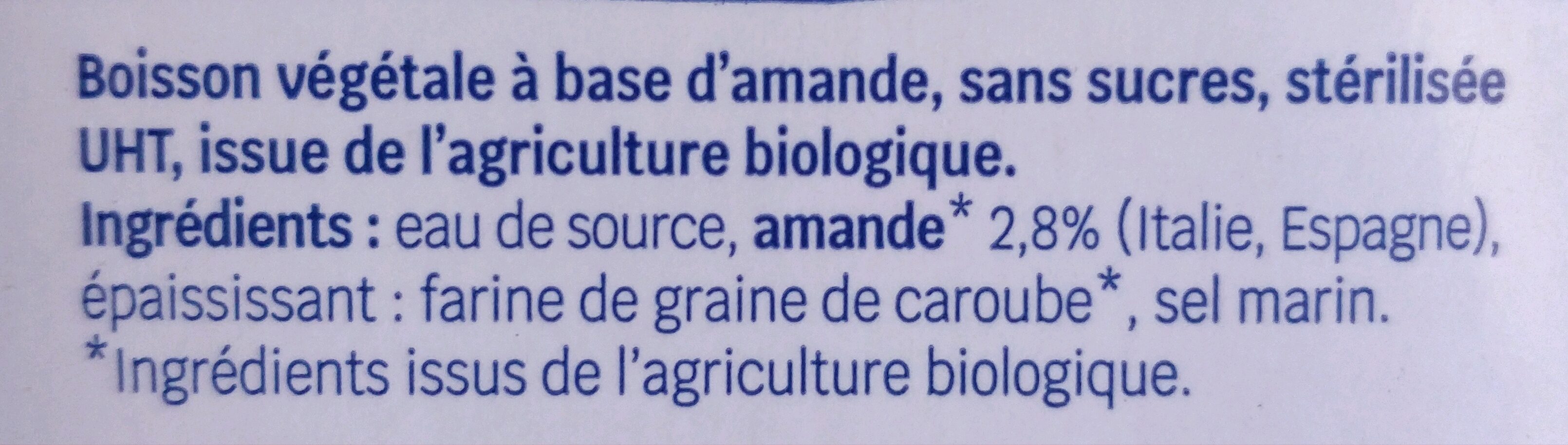 Boisson végétale - Amande sans sucre - Ingredients - fr