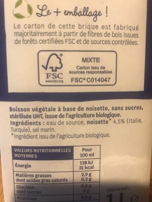 Boisson noisette sans sucre - المكونات - fr