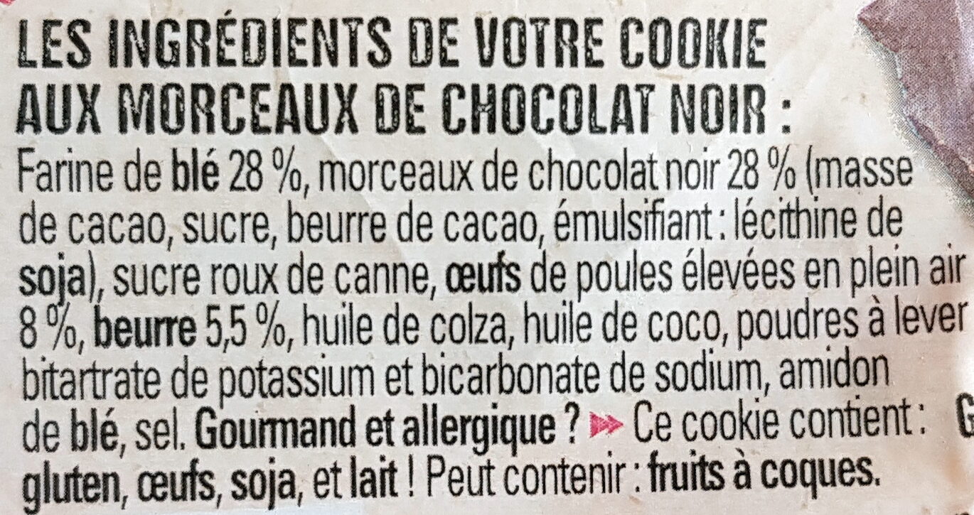L'incroyable cookie chocolat noir - Ingrediënten - fr