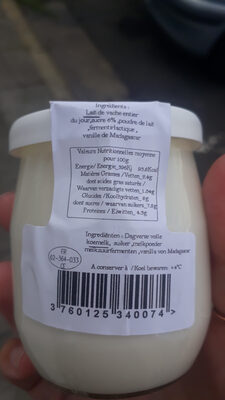 yaourt fermier vanille - Ingrédients