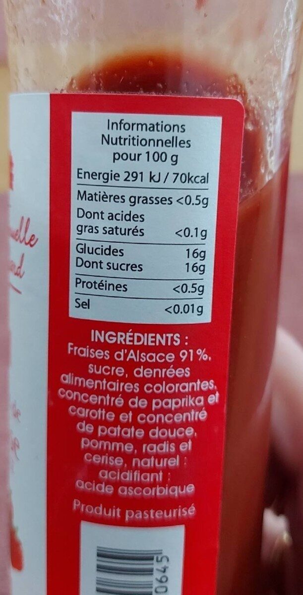 Coulis de fraise Alsace - Nutrition facts - fr