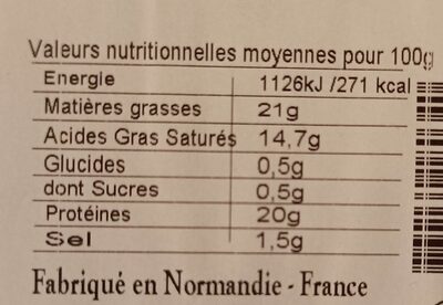 Camembert pommeau - Nutrition facts - fr