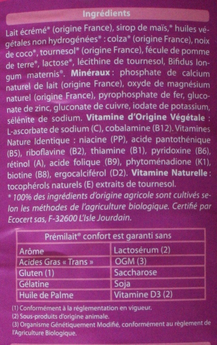 Prémilait - Ingredientes - fr
