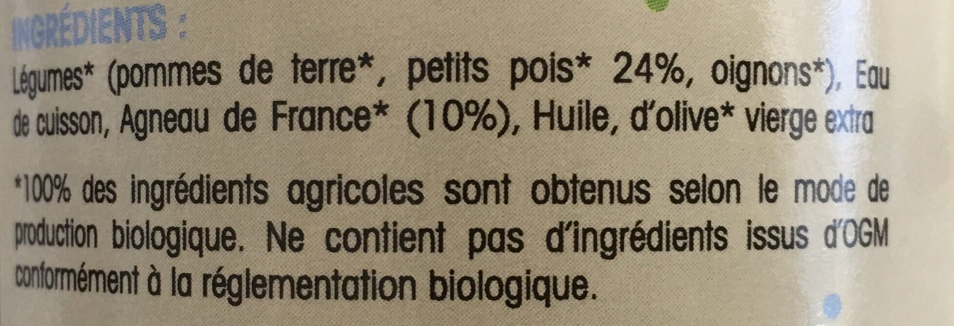 Pot Pois Agneau De France - Ingrédients