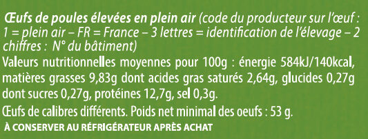 oeufs plein air avibresse - Ingredients - fr