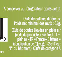 6 maxi œufs AviBresse Label Rouge - Ingredientes - fr