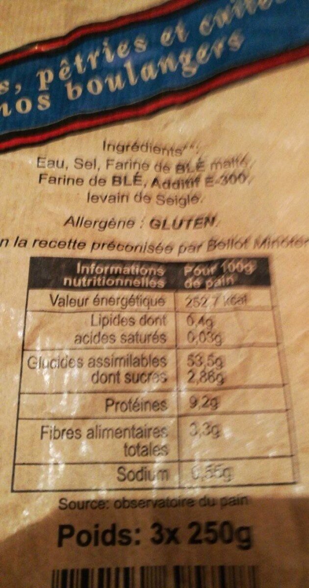 Nos boulangers - Nutrition facts - fr