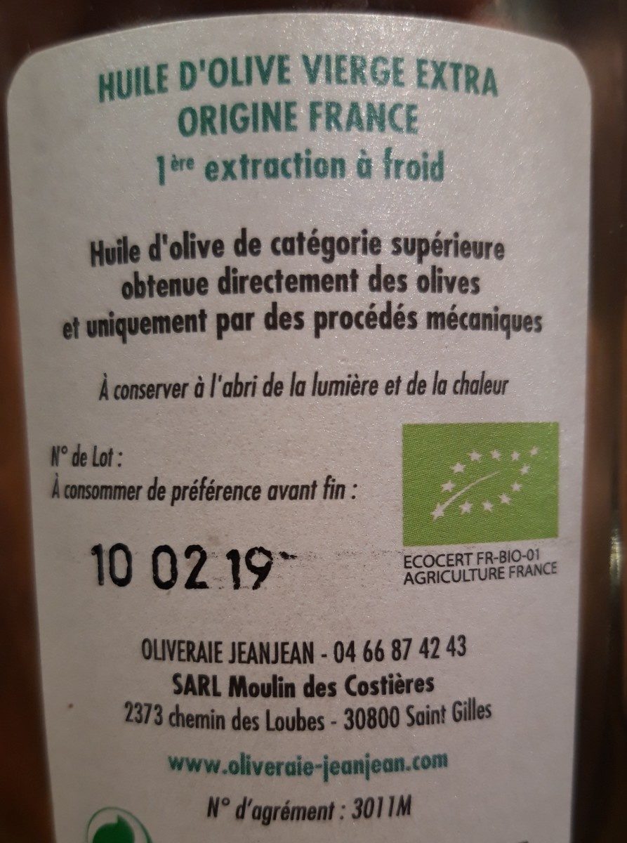 Huile d'olive AGLANDAU - Ingredients - fr