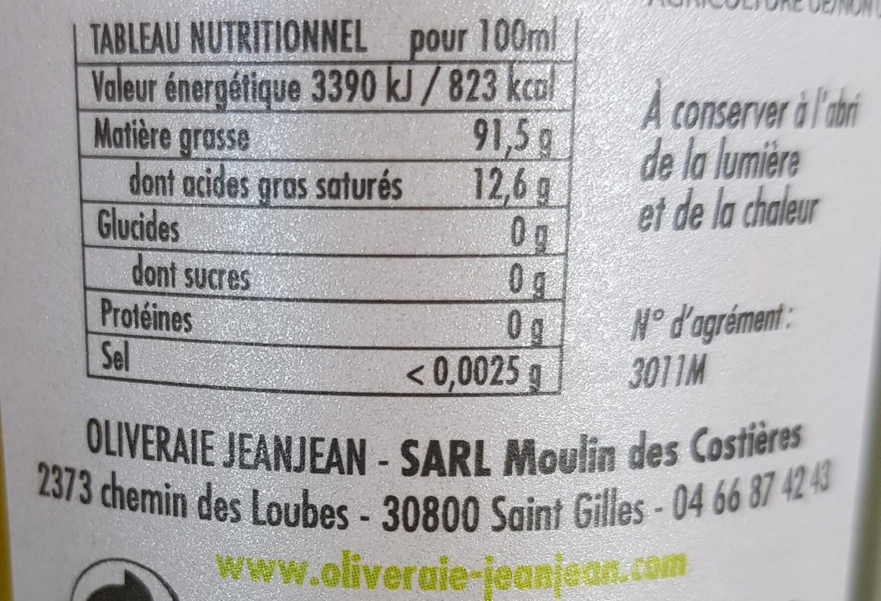 Huile d'olive basilique - Nutrition facts - fr
