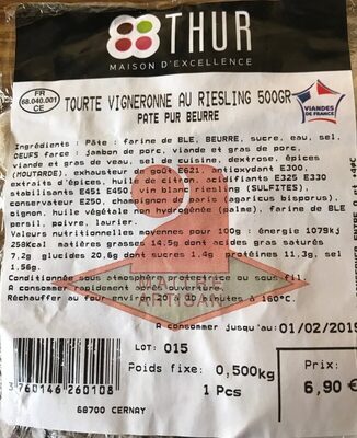 Tourte Vigneronne au Riesling pâte pure beurre - Nutrition facts - fr