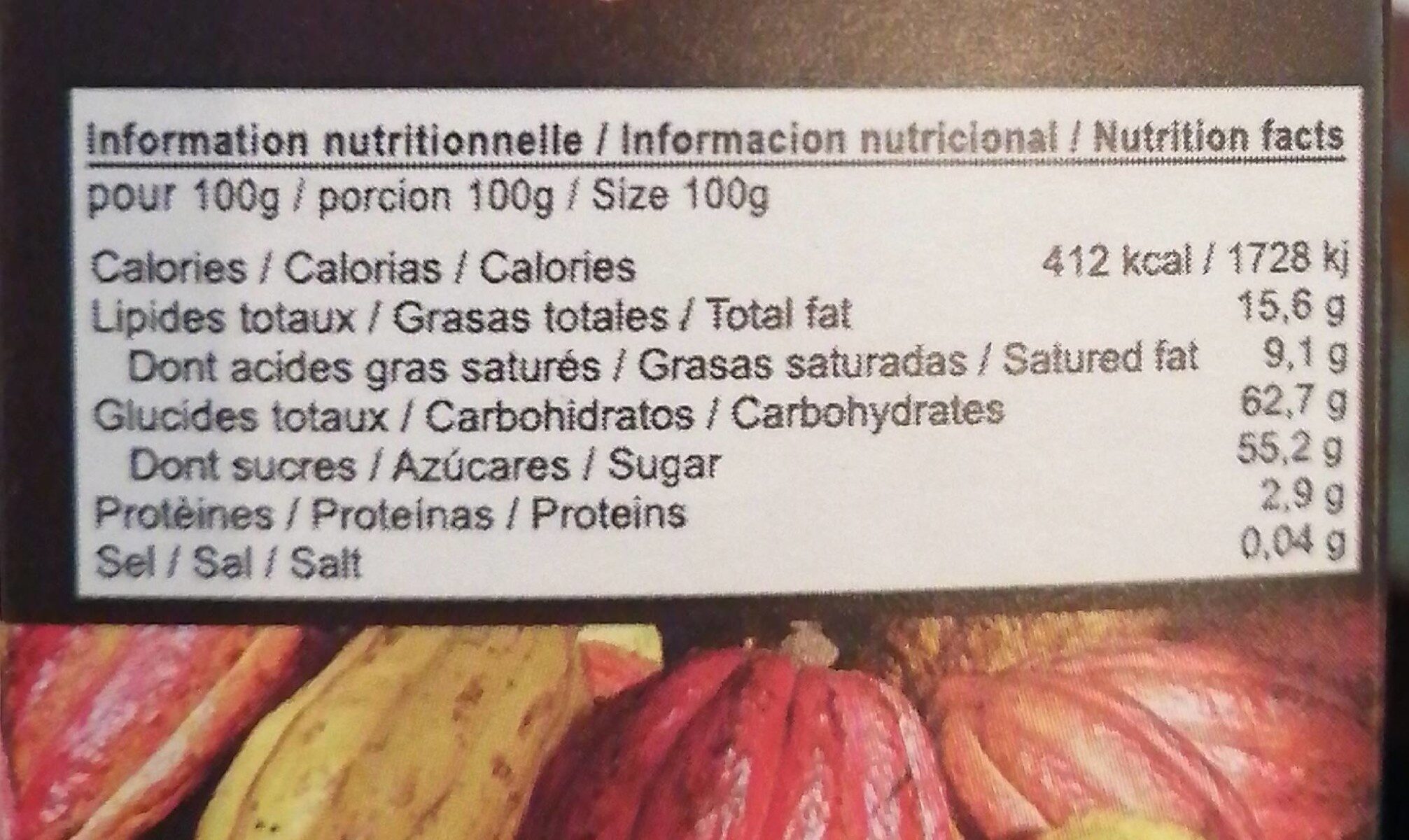 Orangettes - Nutrition facts - fr