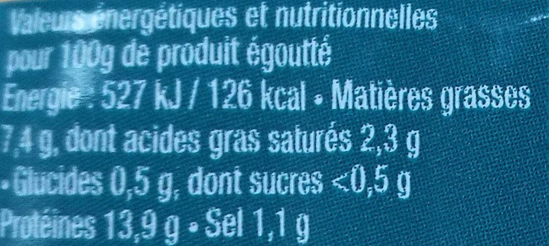 Filets De Sardines Sans Huile Au Thym Et Citron - Tableau nutritionnel